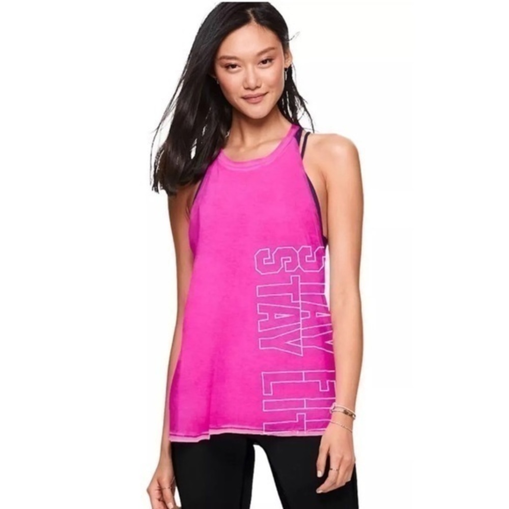 VS Pink Stay Fit Stay Lit Oversized Racerback Tank